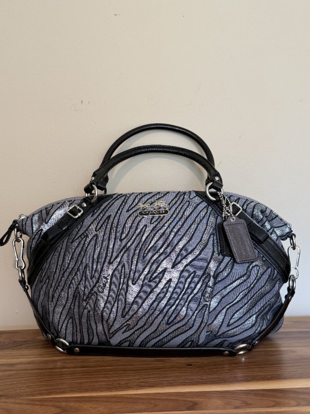 COACH Madison large Sophia Lurex Zebra print Jacquard Satchel bag EUC 15927